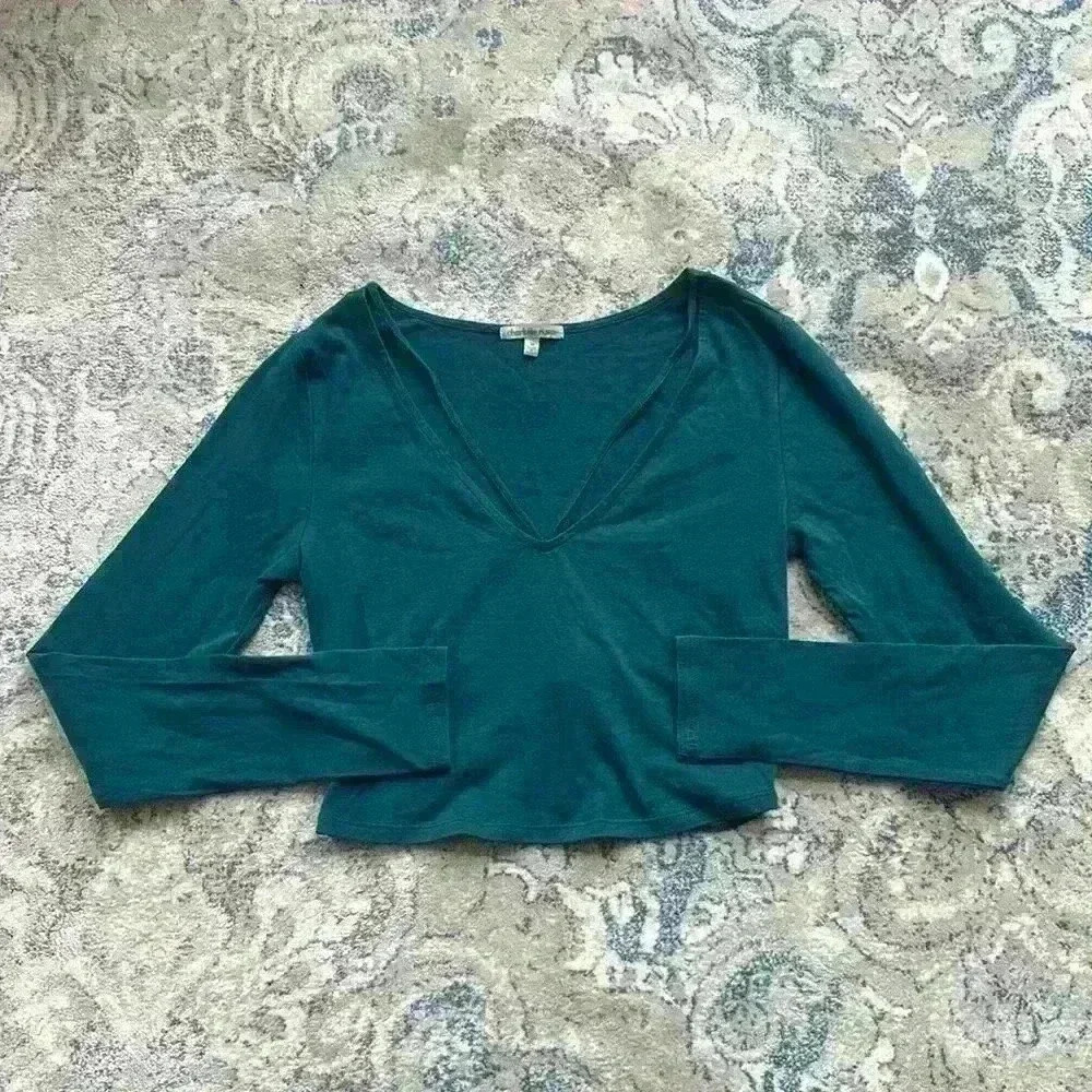 Teal Long Sleeve Crop Top with Cutouts